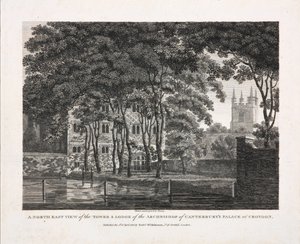Een Noordoostelijk Uitzicht op de Toren en Lodge van het Paleis van de Aartsbisschop van Canterbury in Croydon, 1808 door Pouncy